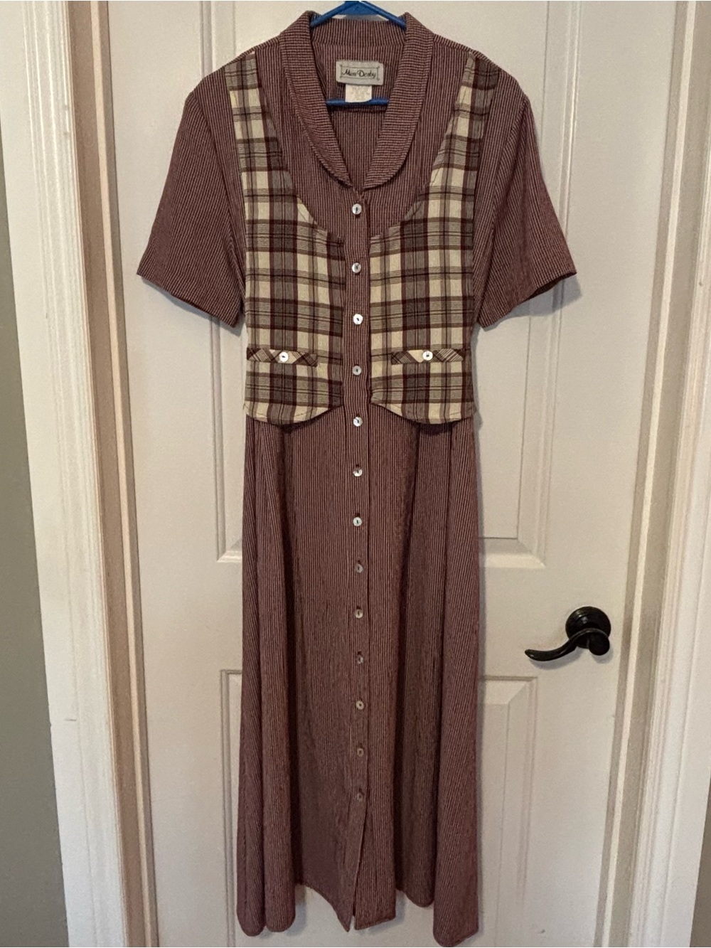 Vintage 80s 90s Miss Dorby long dress size 14 red cream built in vest